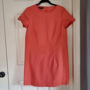 Lafayette 148 Coral Midi Dress Short Sleeves Textured Shift Style W/ Pockets 10P
